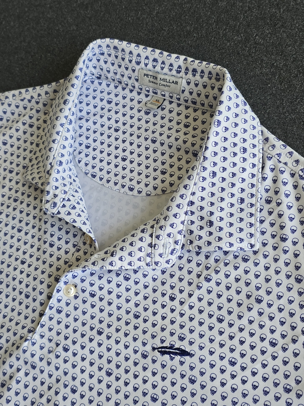 Peter Millar x Old American Golf Polo Men's XL White Seeing Double Skull Print